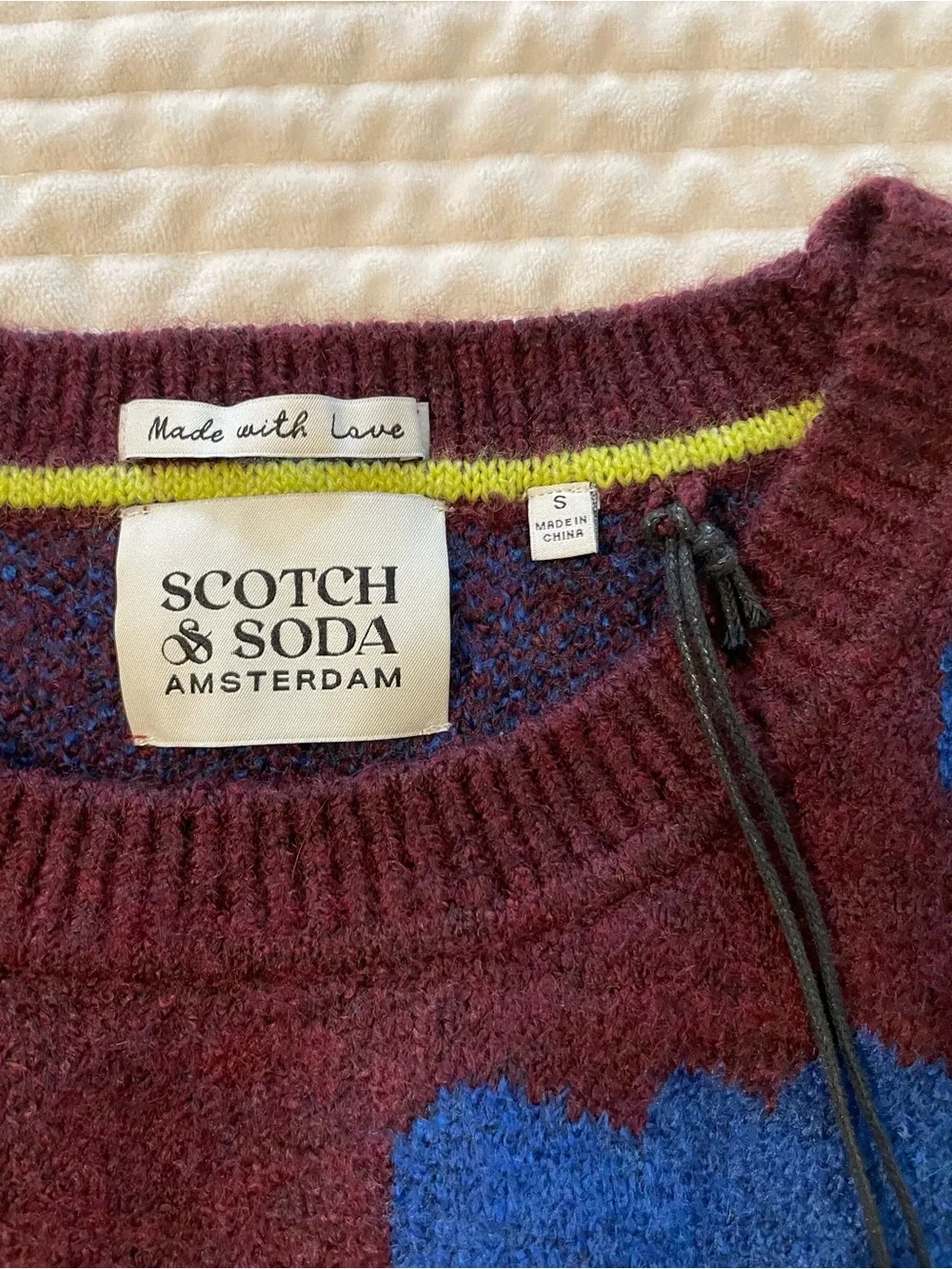 Scotch & Soda Blue Floral Pattern Burgundy Sweater